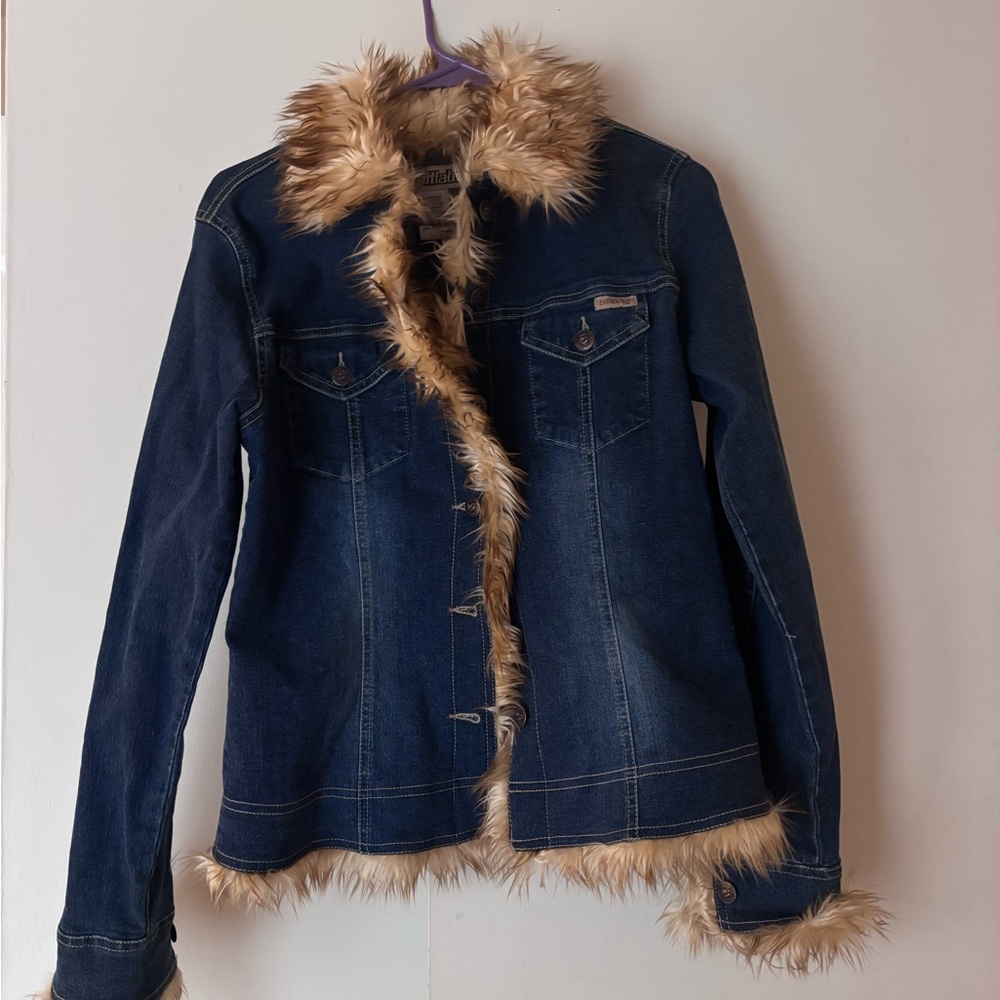 Billabong Y2K Denim Jacket with Faux Fur